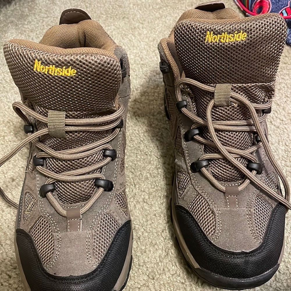 Khaki hiking boots
